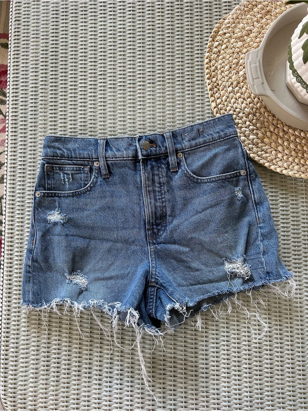 Madewell Medium Blue Frayed Denim Cutoff Shorts